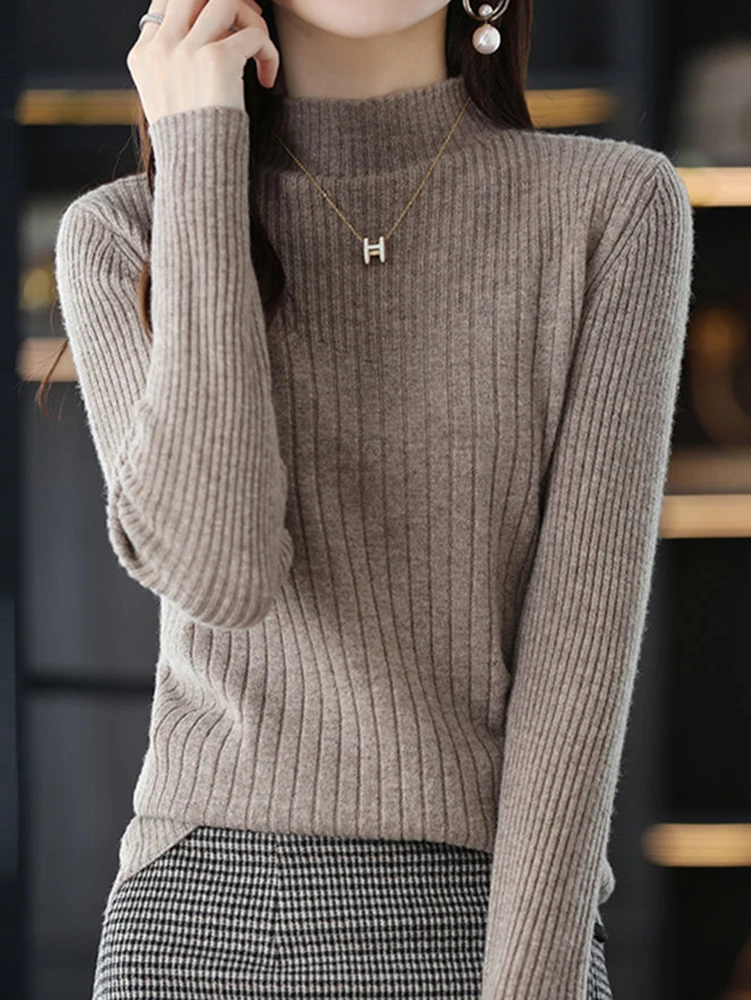 

Pull Femme 2023 Autumn Winter Long Sleeve Pullover Knitted Tops Women Black Warm Sweater Female Half High Collar Woman Clothes