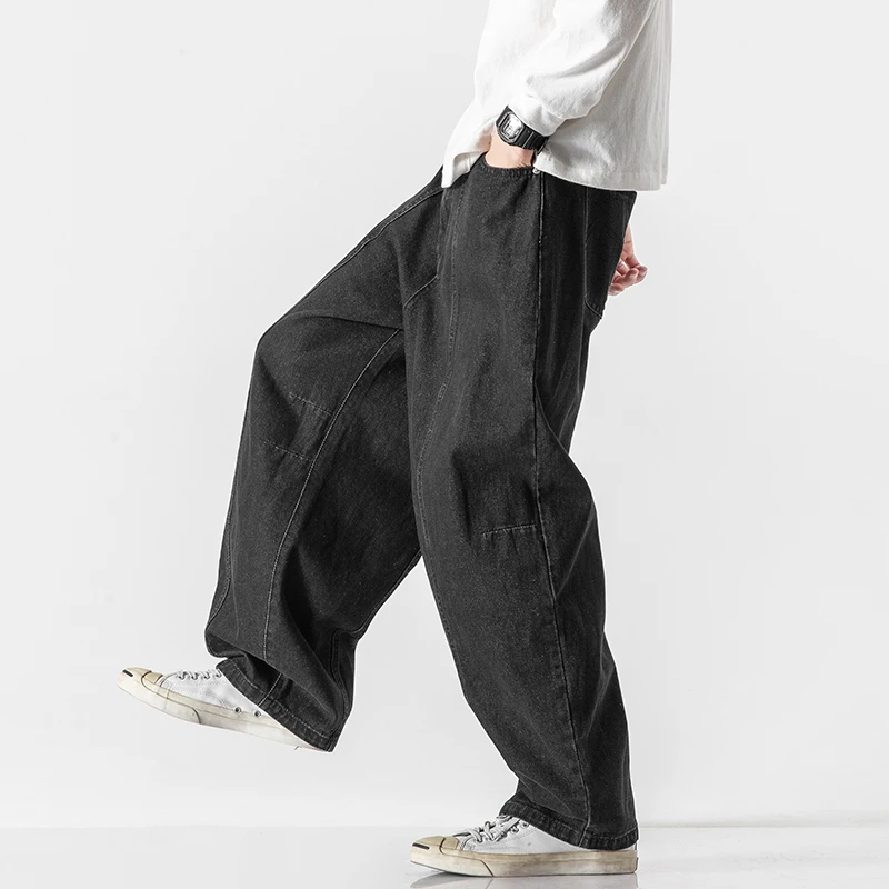 

Джинсы мужские с широкими штанинами, модные брюки-карго в Корейском стиле, мешковатые прямые Брендовые брюки из денима, свободные джинсы, уличная одежда, черные, осень 2022