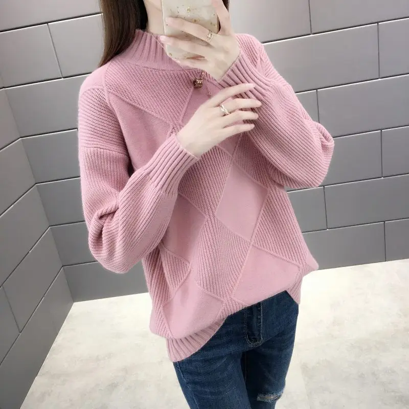 Осень-зима новый однотонный модный свитер с полувысоким воротником и длинными