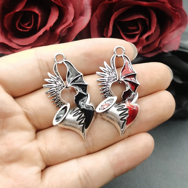 5 шт., 46x2, 4 мм, серебряного цвета Панк, крылья разбитого сердца, подвески на Хэллоуин, подвеска для DIY, ручная работа, металлические аксессуары для изготовления ювелирных изделий