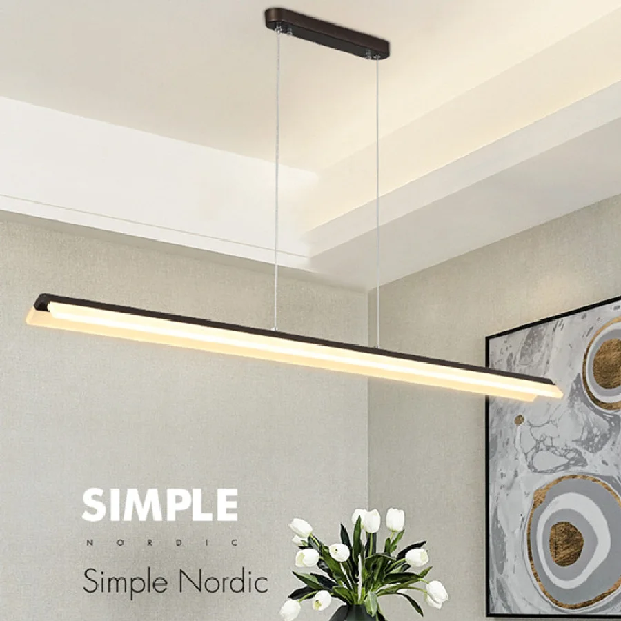 

Dining Room Chandelier Modern LED Strip Light Cafe Kitchen Island Hanging Light Minimalist Indoor Design Black LED Pendant Light