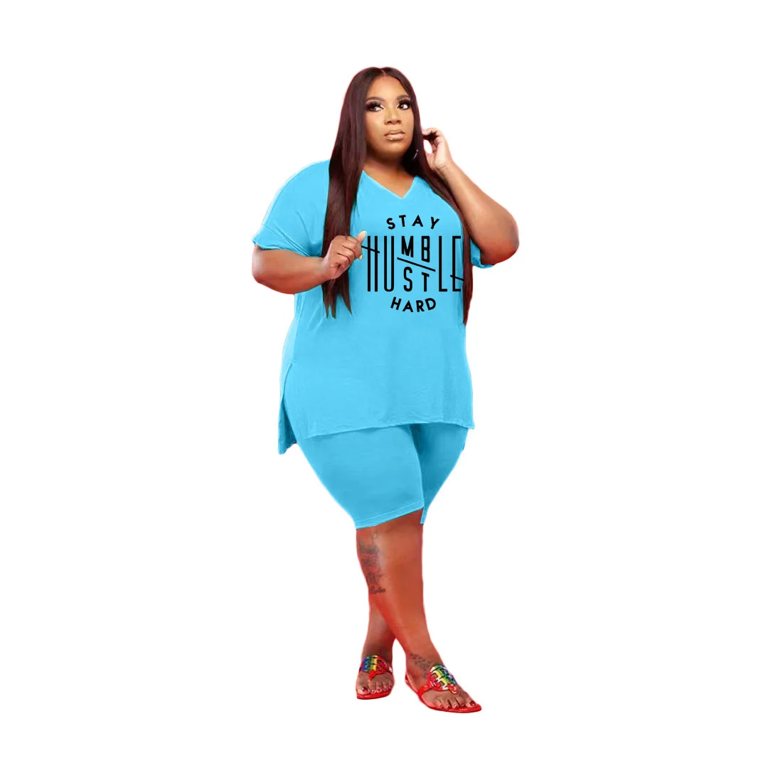 Plus Size Summer Casual Sport Two Piece Sets Short Sleeve v Neck Loose Women Clothing Wholes 3xl 4xl 5xl 6xl