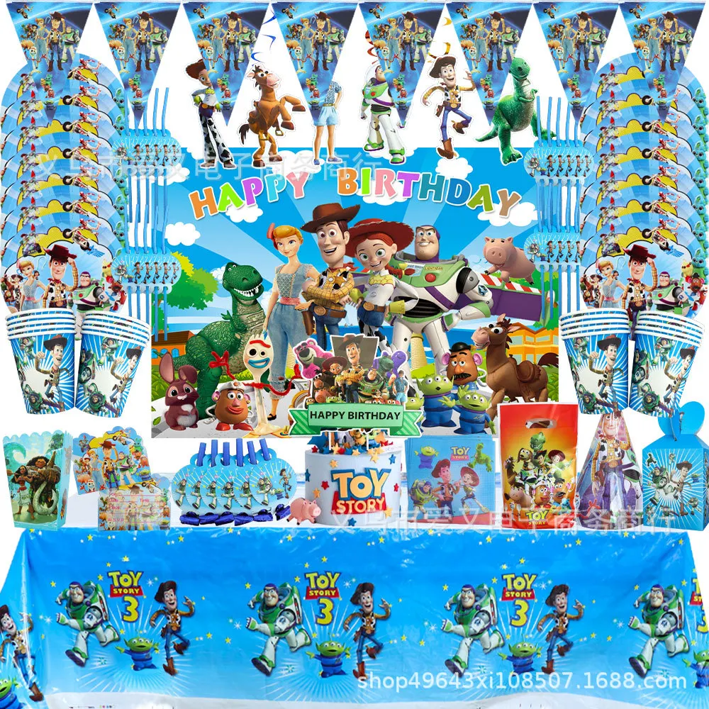 

Disney Toy Story Theme Kids Birthday Party Decorations Disposable Tableware Paper Plate Cup Napkin Backdrop Baby Shower Supplies