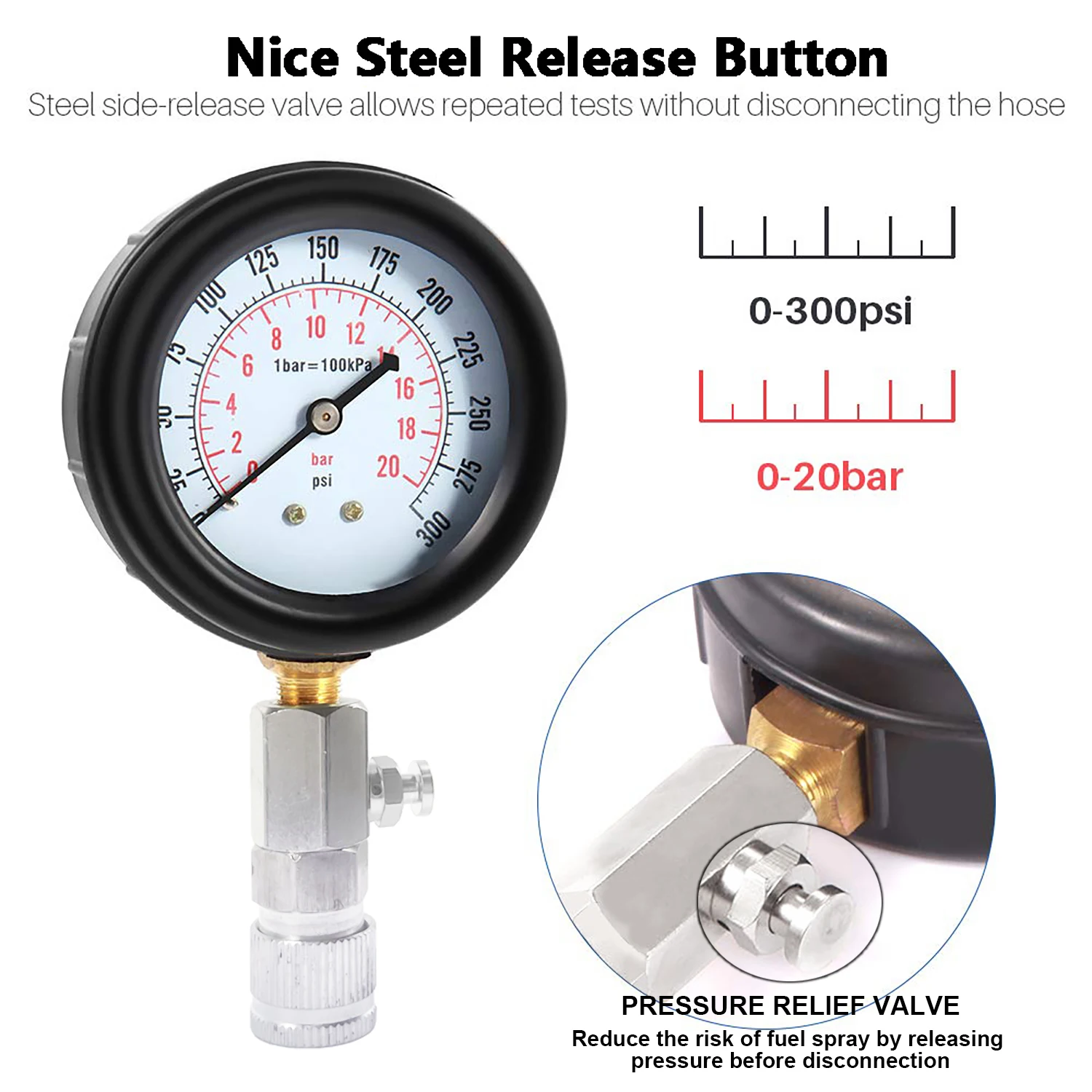 Измеритель сжатия бензинового двигателя с адаптером M10 M12 M14 M18 0-300 PSI