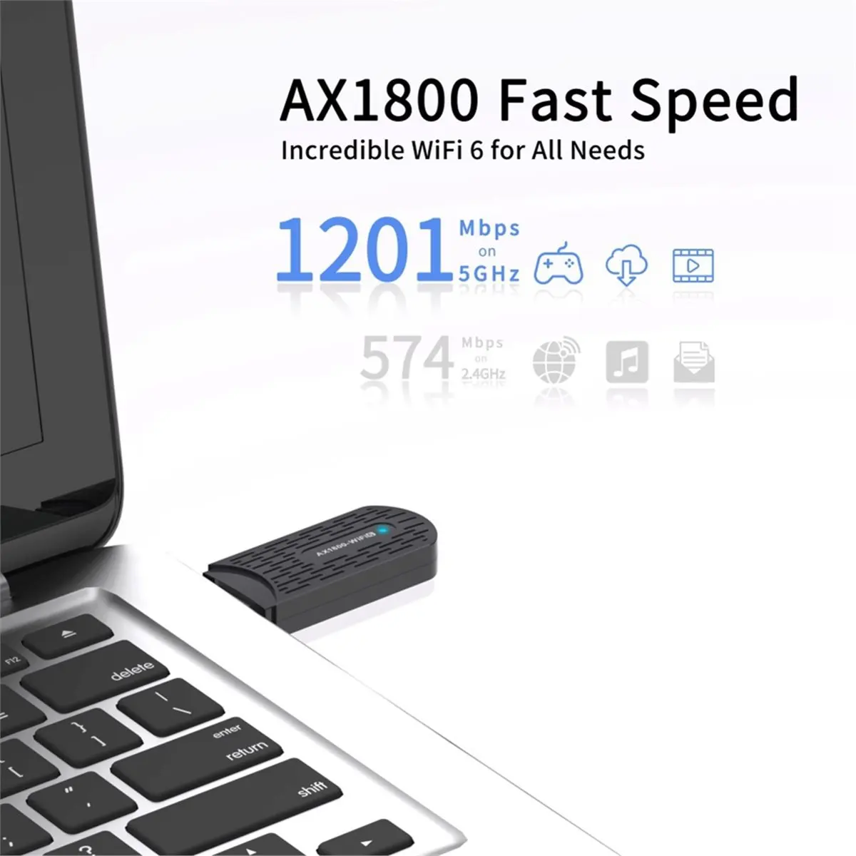 Фото [VALUE PACK] Адаптер Wi-Fi 6 1800 Мбит/с, двухдиапазонный 2,4 ГГц/5 ГГц, USB 3.0, беспроводной сетевой адаптер AX1800 - MIMO IEEE802.11AX №1