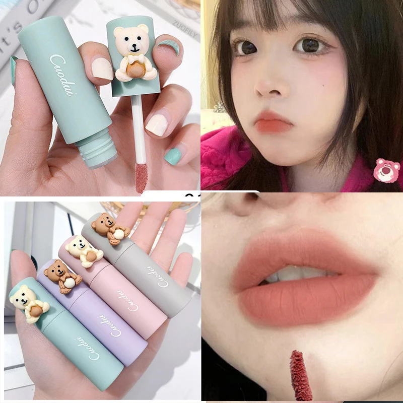 

Бархатный матовый блеск для губ, водостойкая губная помада, стойкая антипригарная губная помада, кавайная косметика, корейский Медведь, кос...