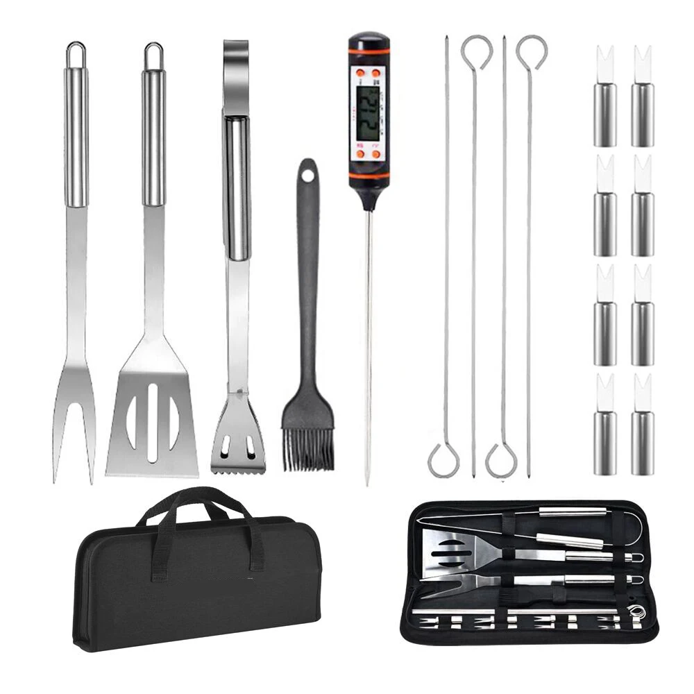 

BBQ Grill Tool Set 18PCS Camping BBQ Grilling Accessories Portable Grill Utensil Set with Thermometer