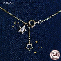 jecircon 14k gold plated star double pendant necklace for women 925 sterling silver clavicle chain shiny crystal zircon necklace