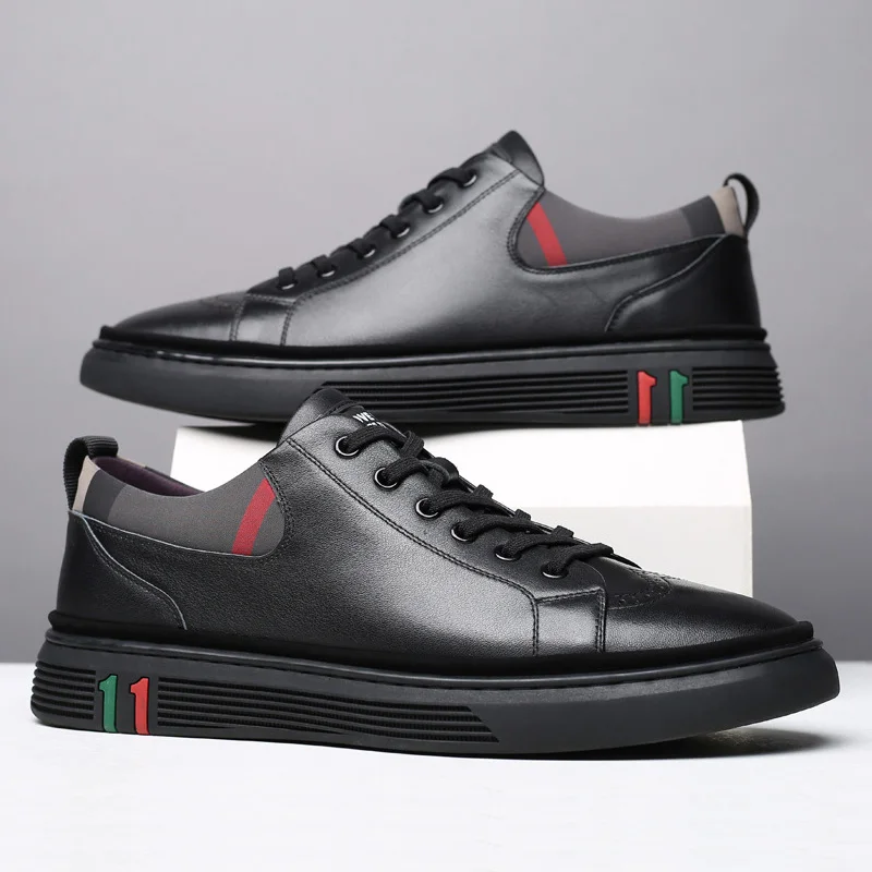 

Brand New Men Genuine Leather Casual Shoes Spring Fashion Designer Flat Skateboard Shoes Youth Cool Sneakers
