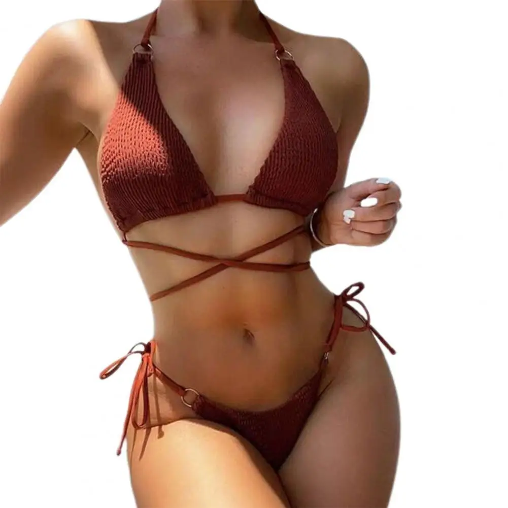 

Купальник женский треугольной формы, пикантный комплект из 2 предметов, купальник-бикини с завязками, Бандажное бикини с высоким вырезом на ...