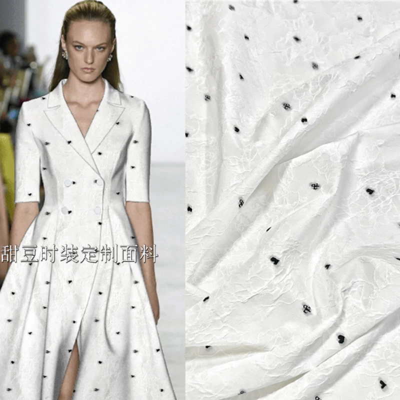 

Yarn Dyed Jacquard Fabric Little Love Black White Dress Trench Coat Fashion European Brand Design Sew Wholesale Cloth by Meter