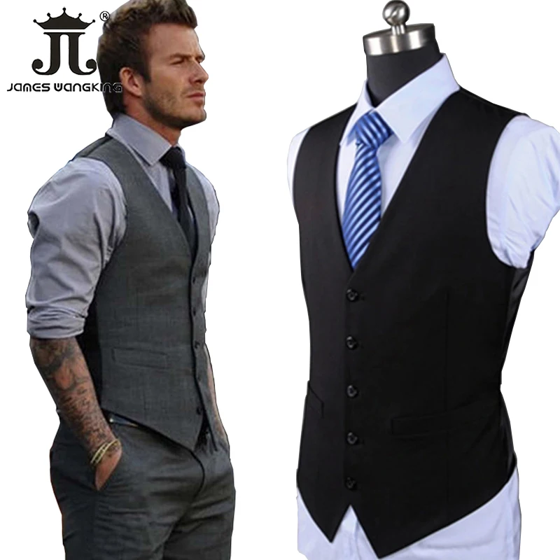 New Wedding Dress High-quality Goods Cotton Men's Fashion Design Suit Vest / Grey Black High-end Men's Business Casual Suit Vest