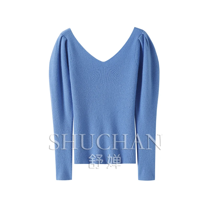 Свитер из 100% чистого кашемира с пышными рукавами в стиле ретро спереди и сзади