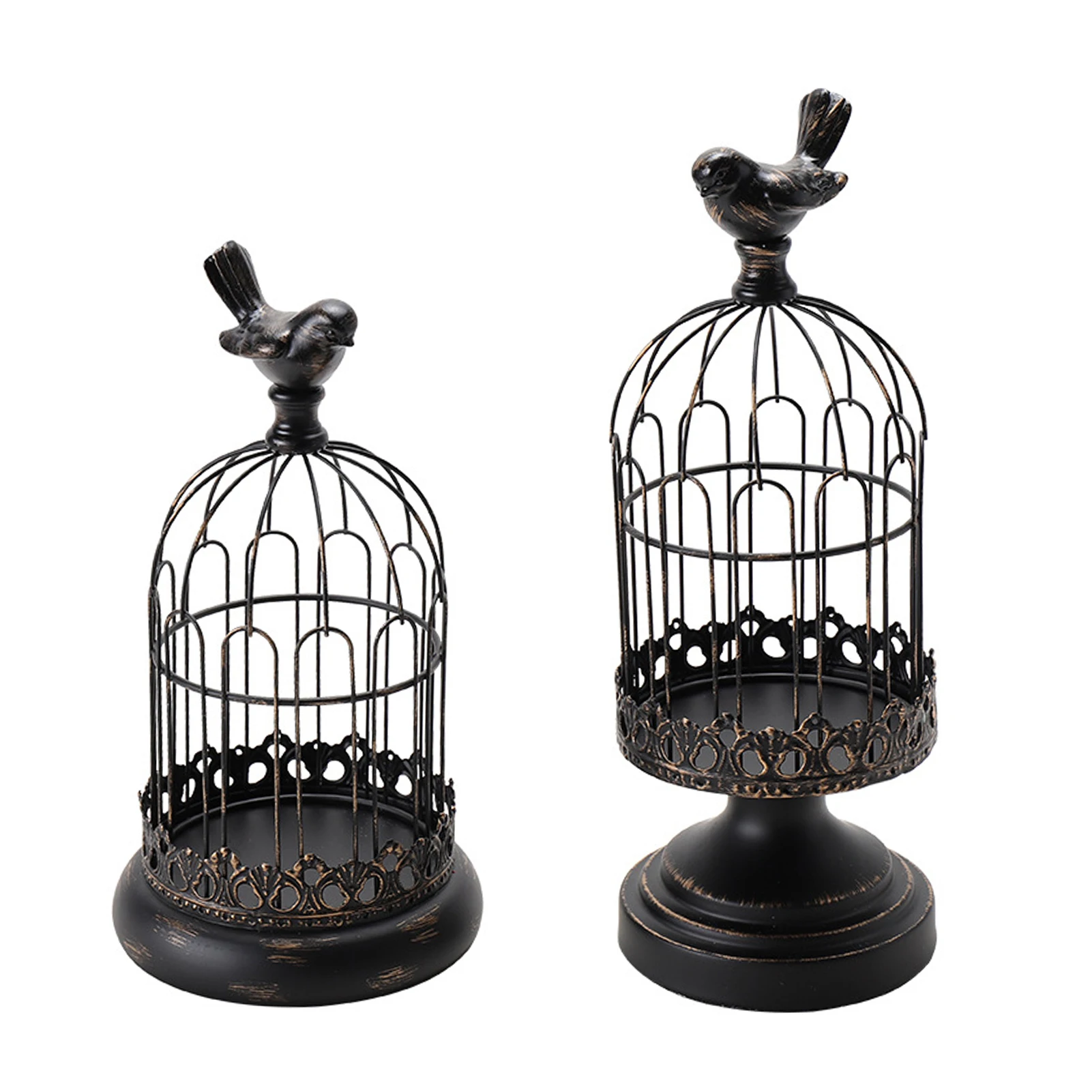 

2pcs Iron Art Candlestick Bird Cage Candle Holder Set Home Decor Gift Gothic Living Room Wedding Table Centerpiece Party Vintage