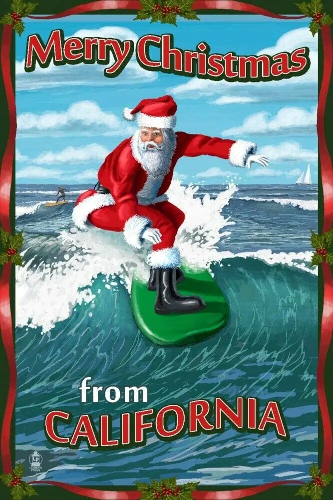 

NDTS Merry Christmas from California - Santa Surfing Aluminum Metal Sign 12x16 INCHES