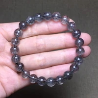 genuine natural black super seven 7 rutilated quartz bracelet bangle 8mm clear round beads brazil super 7 women men aaaaaa