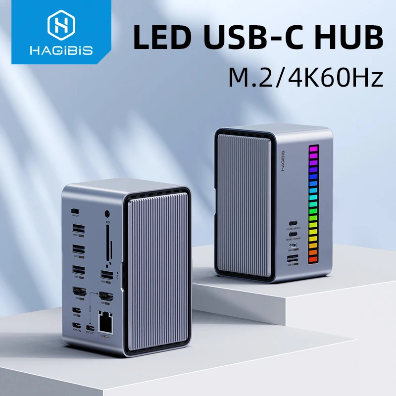 Док-станция с разъемами USB C и двумя HDMI M.2 SSD Ethernet 100 Вт PD usb-хаб SD/TF для ноутбука Macbook