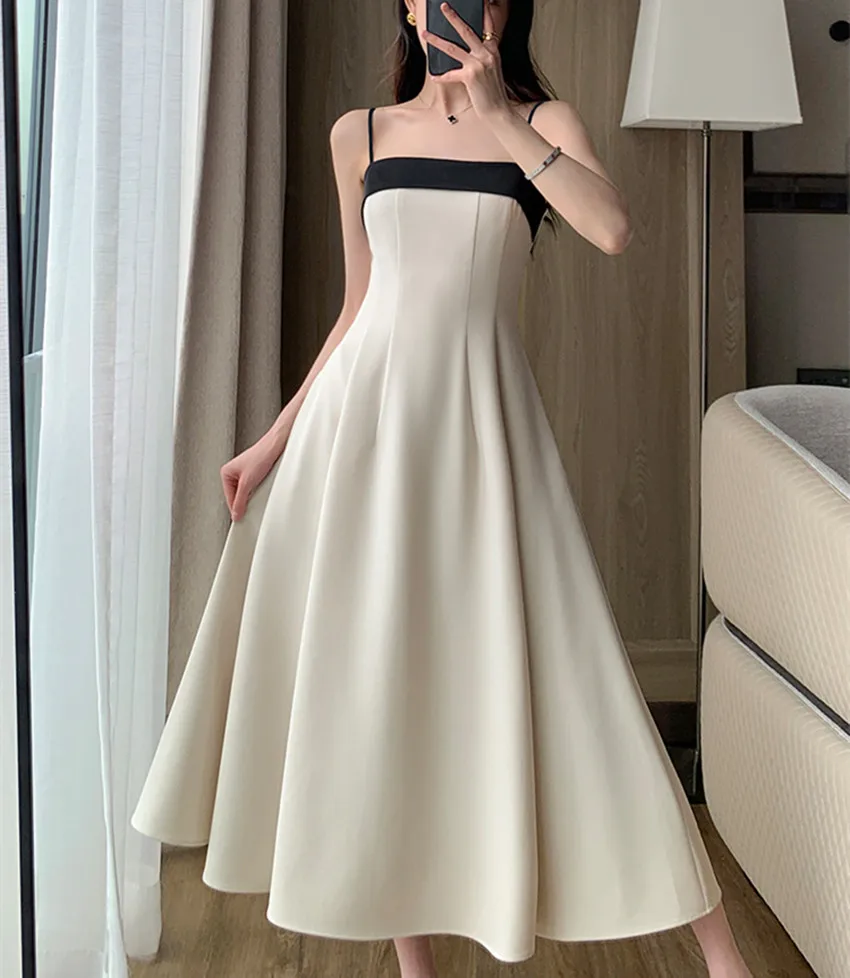 

Женское модельное платье миди без рукавов, элегантное французское платье на бретелях-спагетти, облегающее бальное платье ярких цветов с тонкой талией, лето