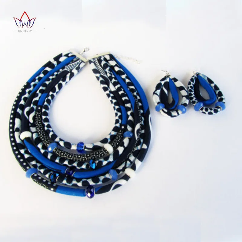 BRW 2022 Fabric African Earrings And Necklace Hoop Earrings Ankara Handmade Jewelry African Necklaces And Earrings Set WYB201