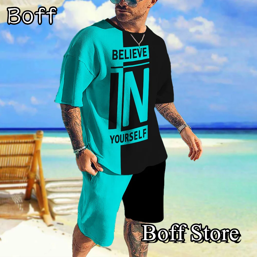 

Men's Summer Tracksuit Believe In Yourself T-Shirt Shorts Set Sports Outfit Jogging Suit Oversized Clothing Outdoor Streetwear