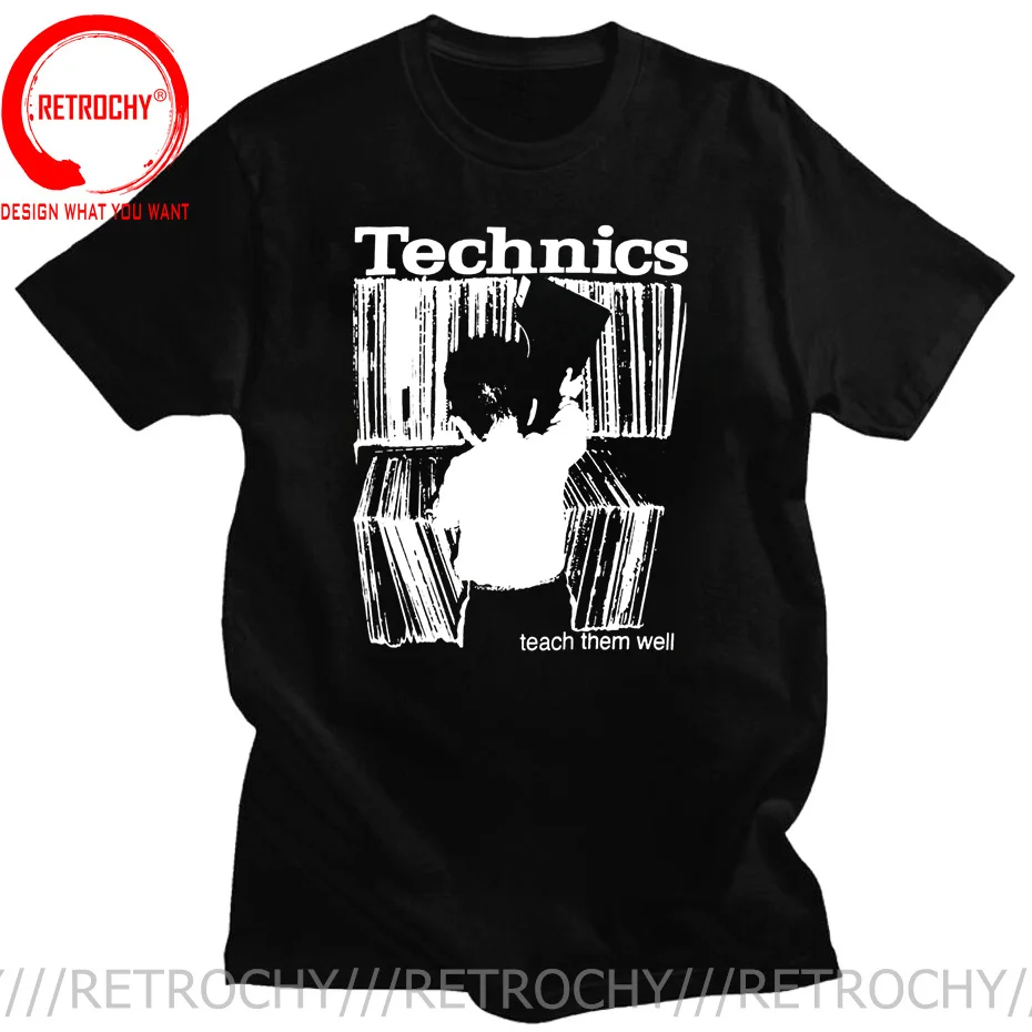 Фото Футболка Technics Teach Them Well, классическая футболка для диджеев, мужская футболка для б-боев, одежда для диджеев, футболка с изображением проигрывателей, хип-хоп, повседневная футболка №2