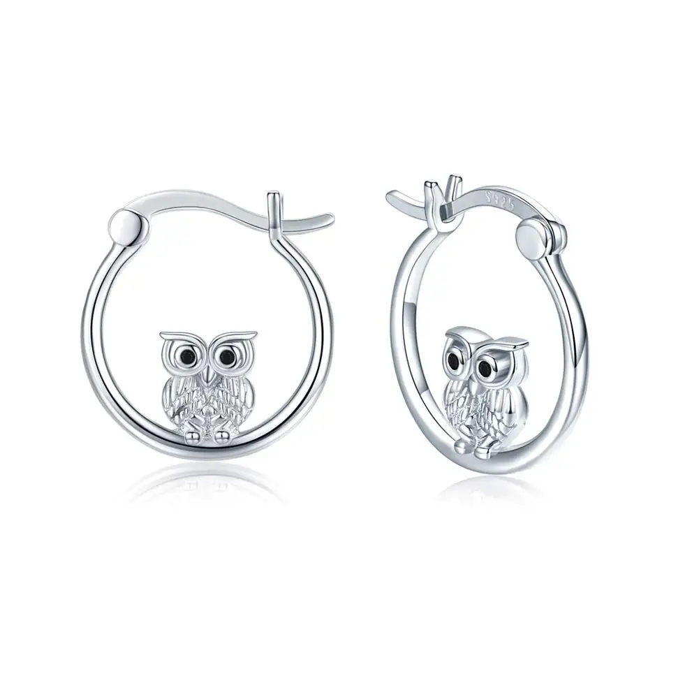 

Hanreshe Delicate Owl Hoop Earrings Trendy Jewelry Party Pretty Cute Animal Round Silver Plated Owl Earring Women Gift