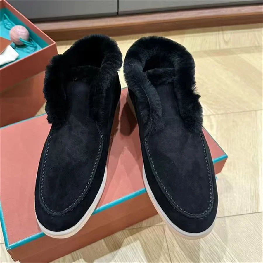 Меховые Лоферы для женщин и мужчин высокие натуральная кожа бархатная теплая