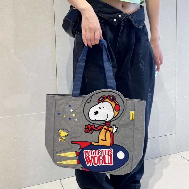 

Large Kawaii Snoopy Rocket Cartoon Cute Canvas Storage Handbag Embroidered Student Lunch Bag Inclined Shoulder Tote Bag Gift