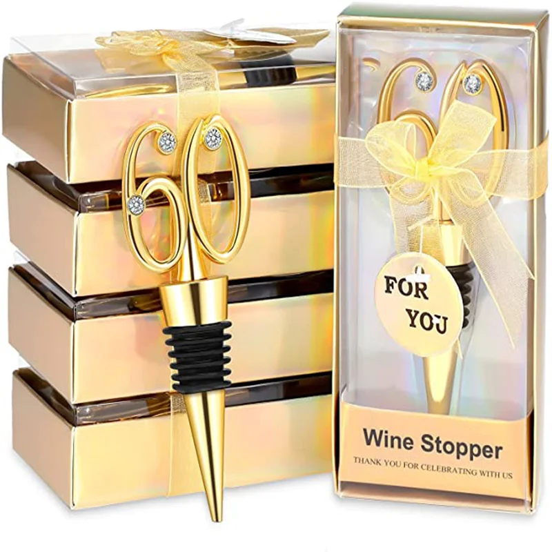 

Gold 60th Bottle Stoppers Wine and Beverage Stopper for 40 Birthday Wedding Souvenir Bridal Party Favor Gift for Guests