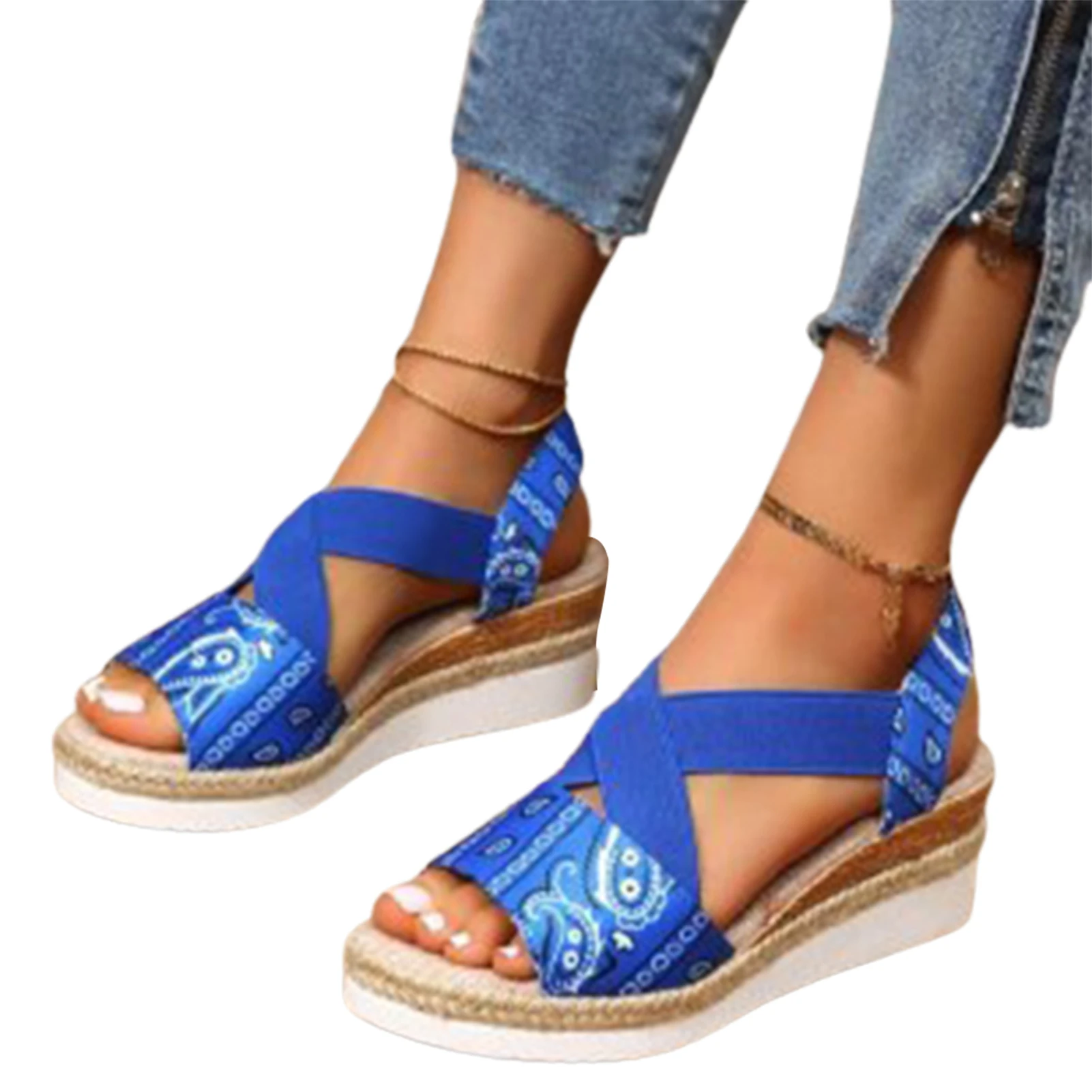 

Women's Chunky Platform Sandals Ethnic Style Open Toes Cross Strap Summer Shoes