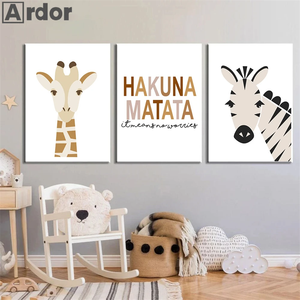 

Giraffe Zebra Canvas Poster Nursery Print Picture HAKUNA MATATA Quotes Wall Art Painting Nordic Posters Baby Kids Room Decor