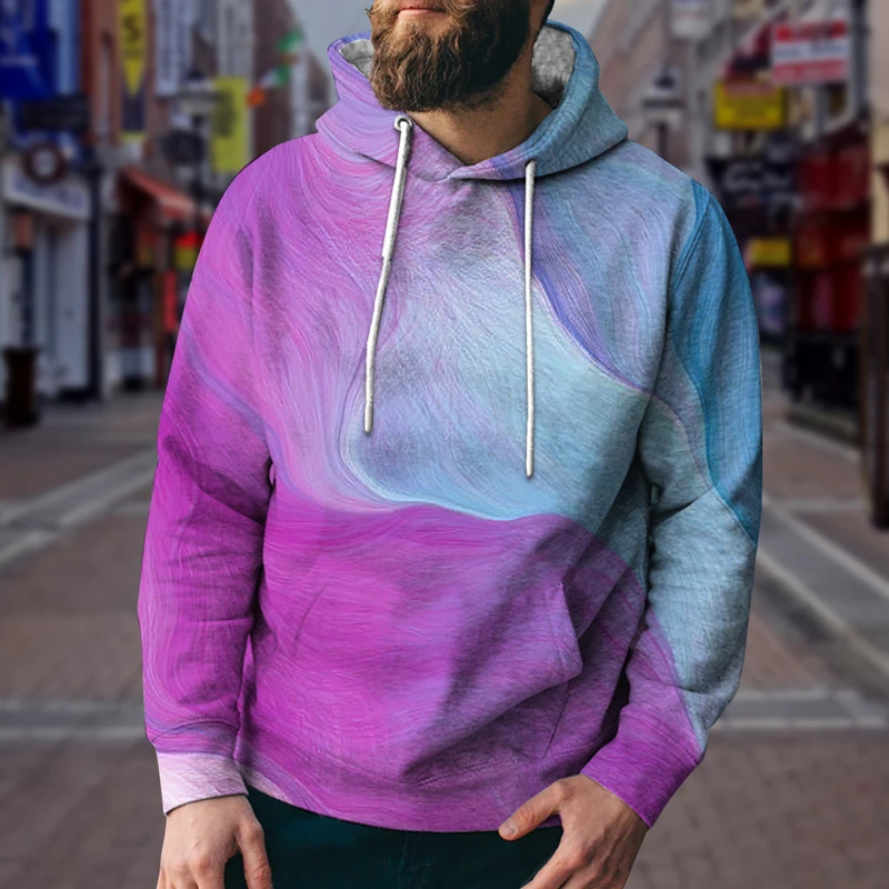 

New Men's Hoodie Oversized O Tie Hat Autumn and Winter Street Sportswear 3D Multicolor Creative Graffiti Casual European Style