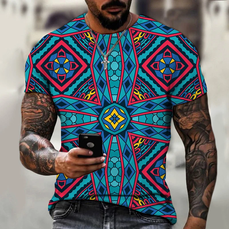 

Summer 2022 vintage print short sleeve T shirt men's, trendy round neck pullover casual T shirt