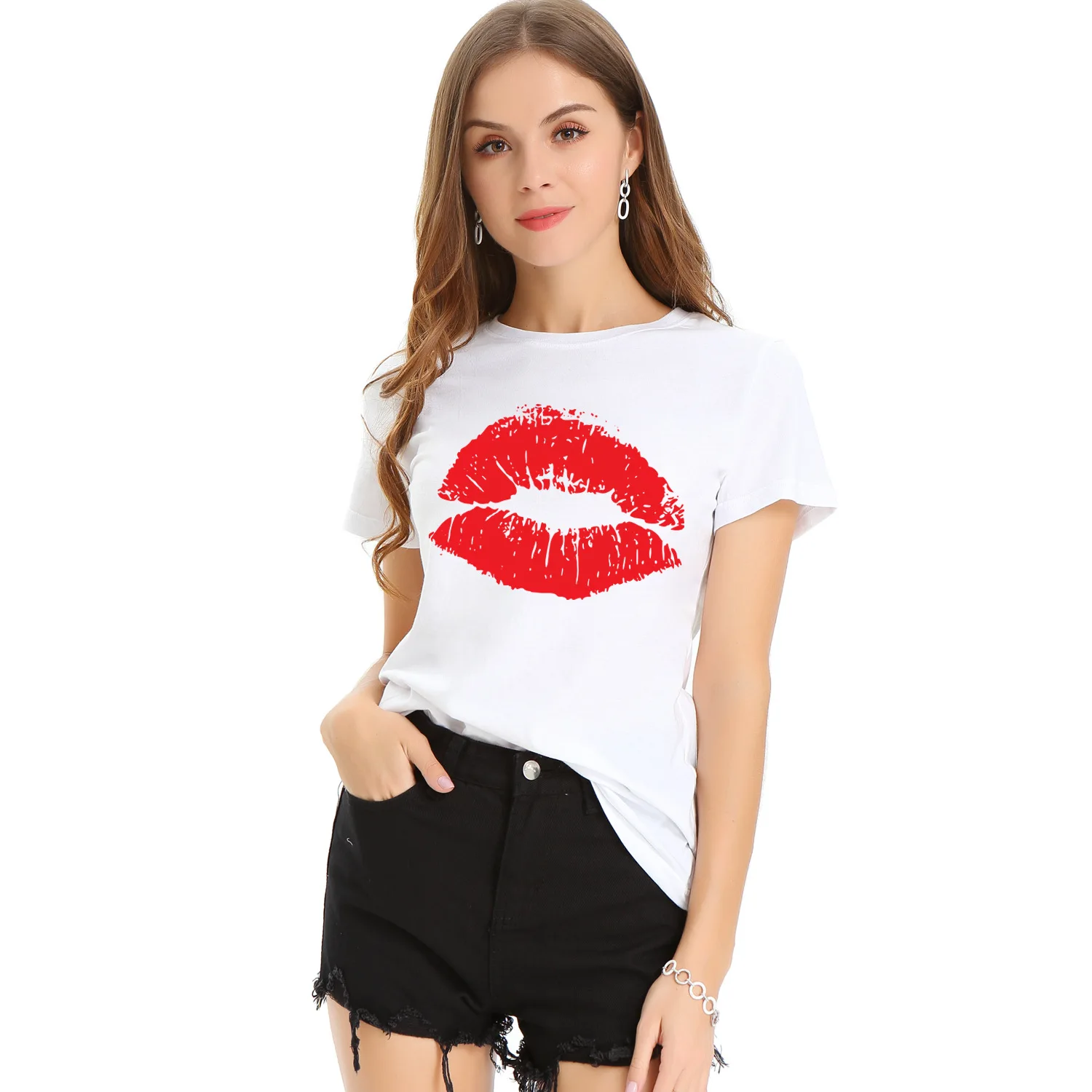 

European and n women's loose-lipped short-sleeved T-shirt black