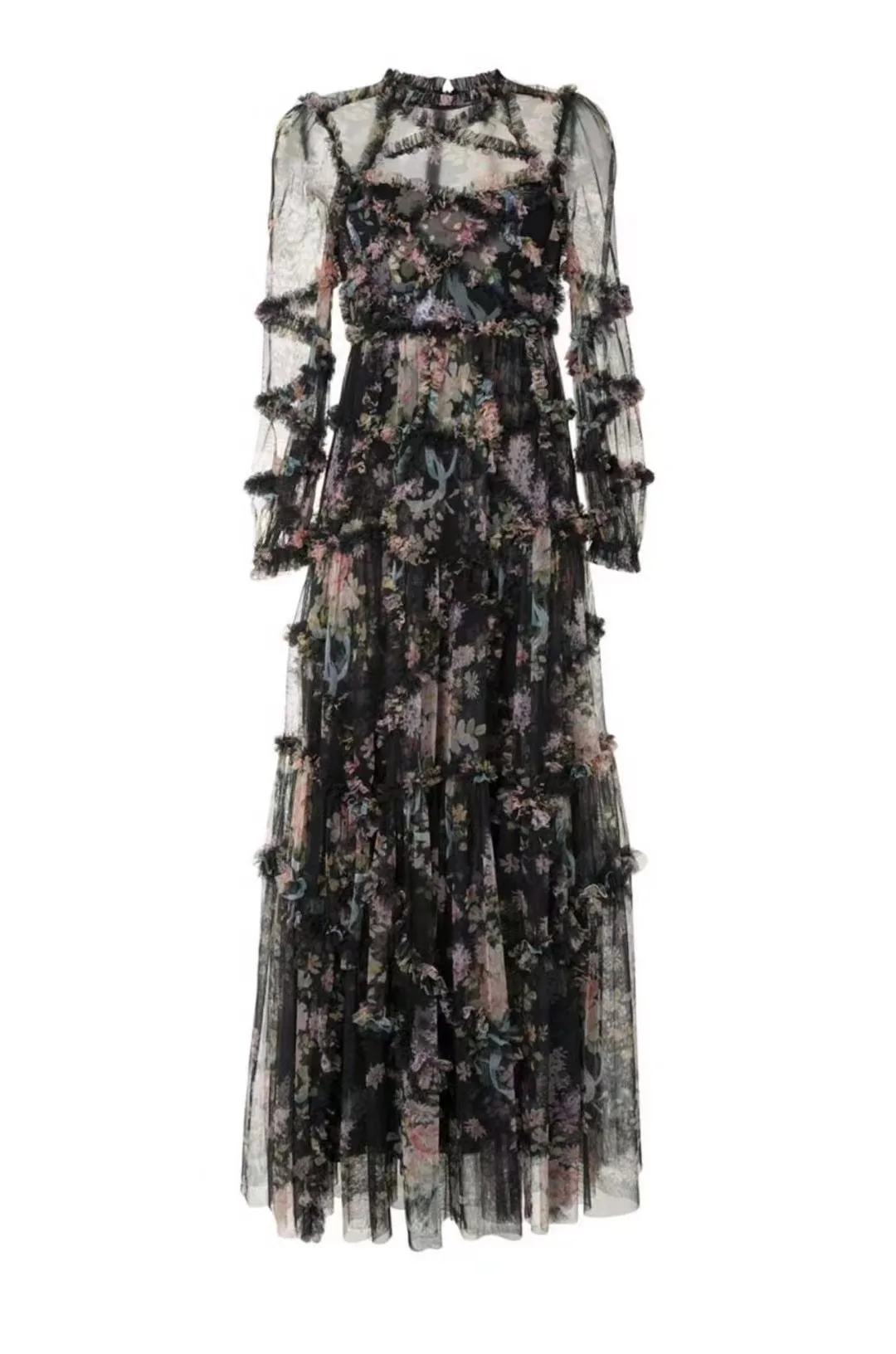 

Высококачественные черные длинные тюлевые платья для женщин с длинным рукавом Элегантная винтажная женская одежда