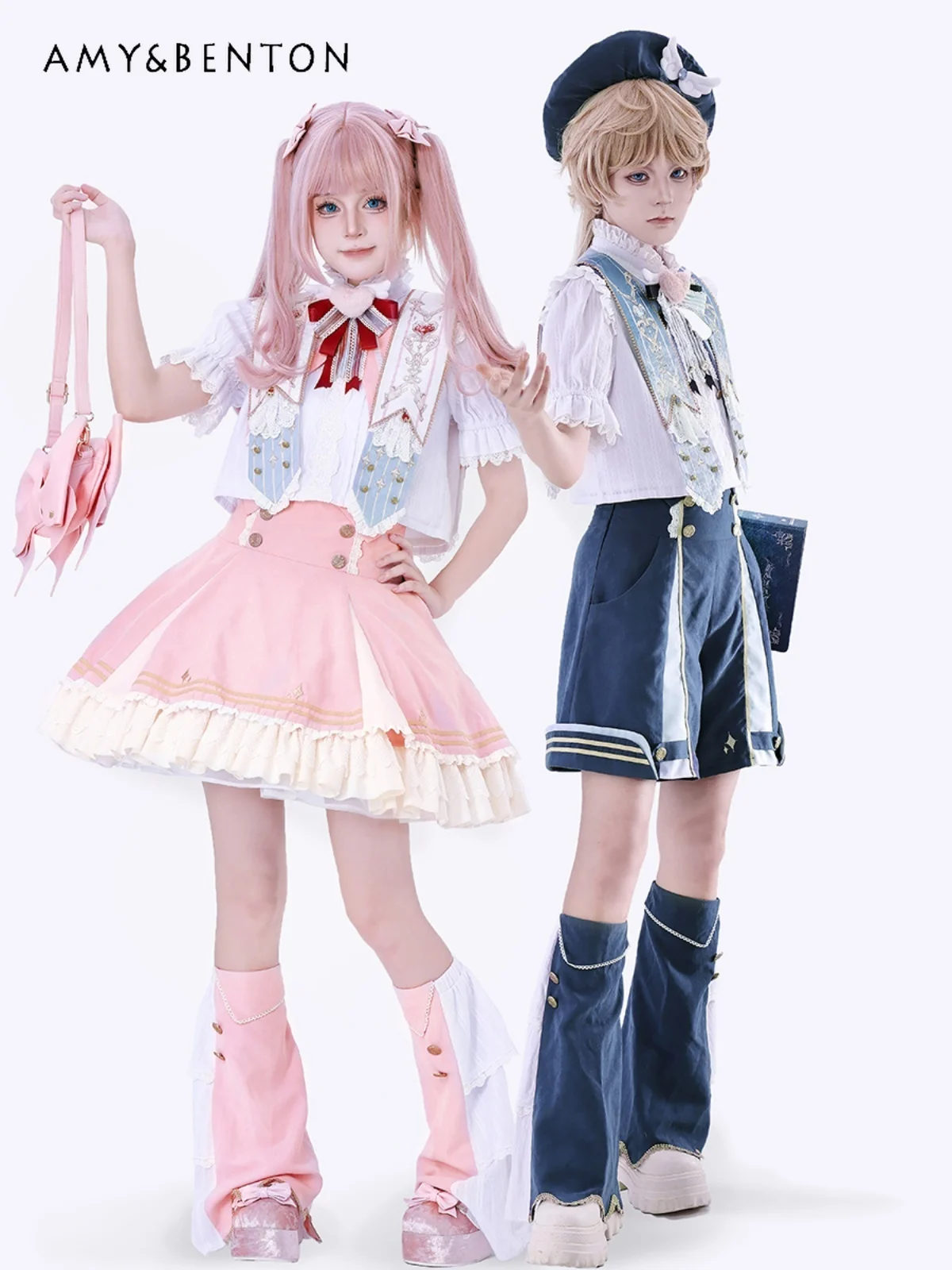 Милая юбка в стиле &quotЛолита&quot Короткая рубашка с бантом и короткими рукавами