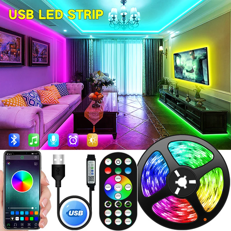 USB Bluetooth LED Strip Lights RGB 5050 5V RGB LED Lamp Ribbon Flexible Light For Room Decoration TV BackLight Diode Tape