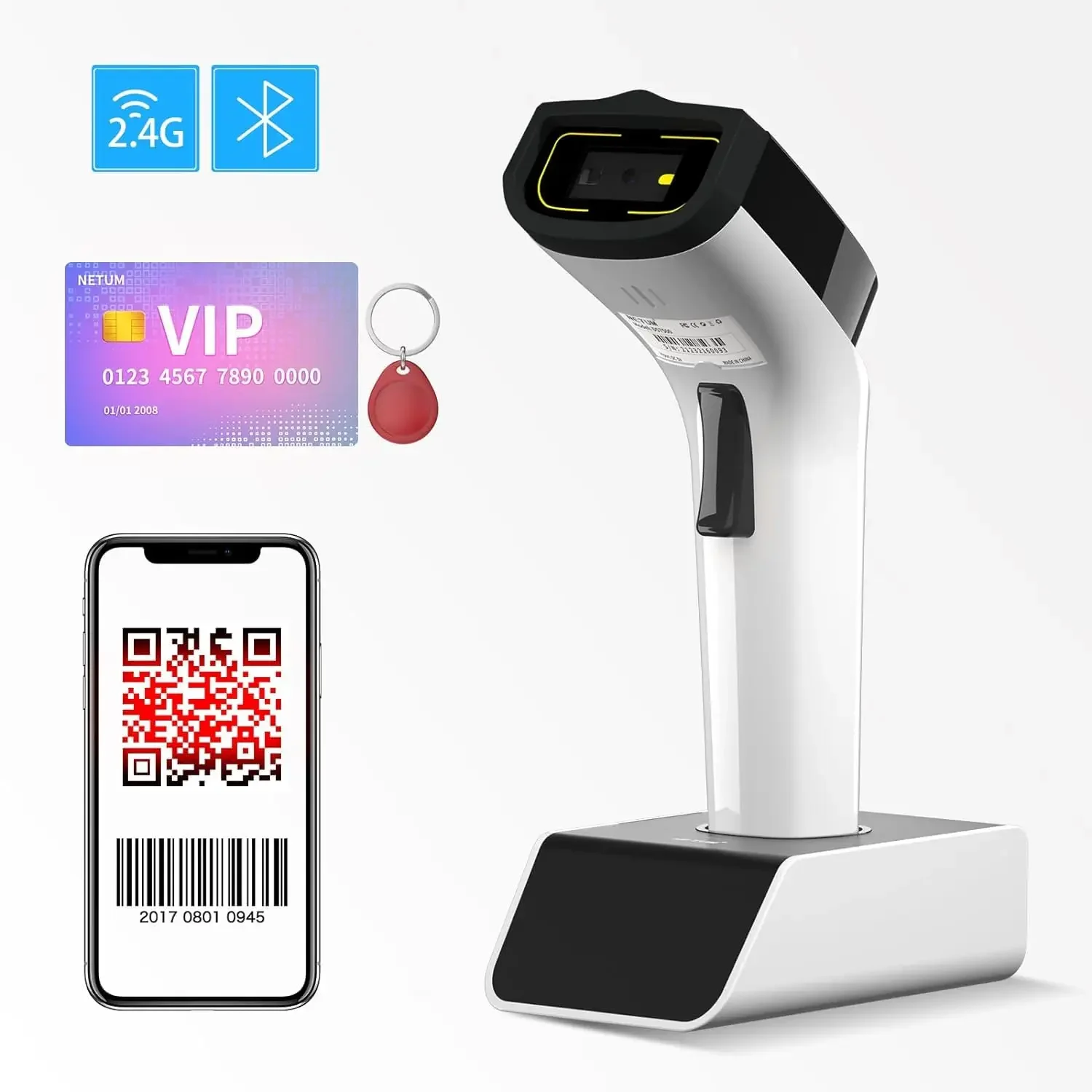 Фото NETUM DS8100 Blue Tooth 13,56 МГц HF NFC RFID 1D 2D беспроводной сканер штрих-кода №2