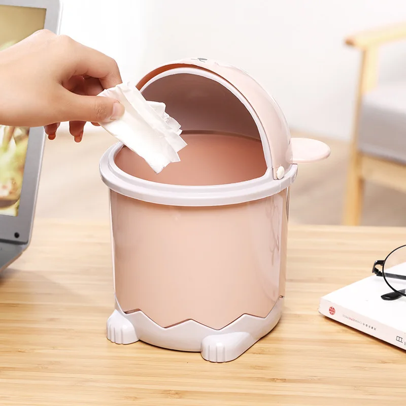 

Tabletop Small Garbage Can With Cover Desktop Trash Can Office Mini Trash Plastic Sundries Barrel Storage Buckets Small Dustbin