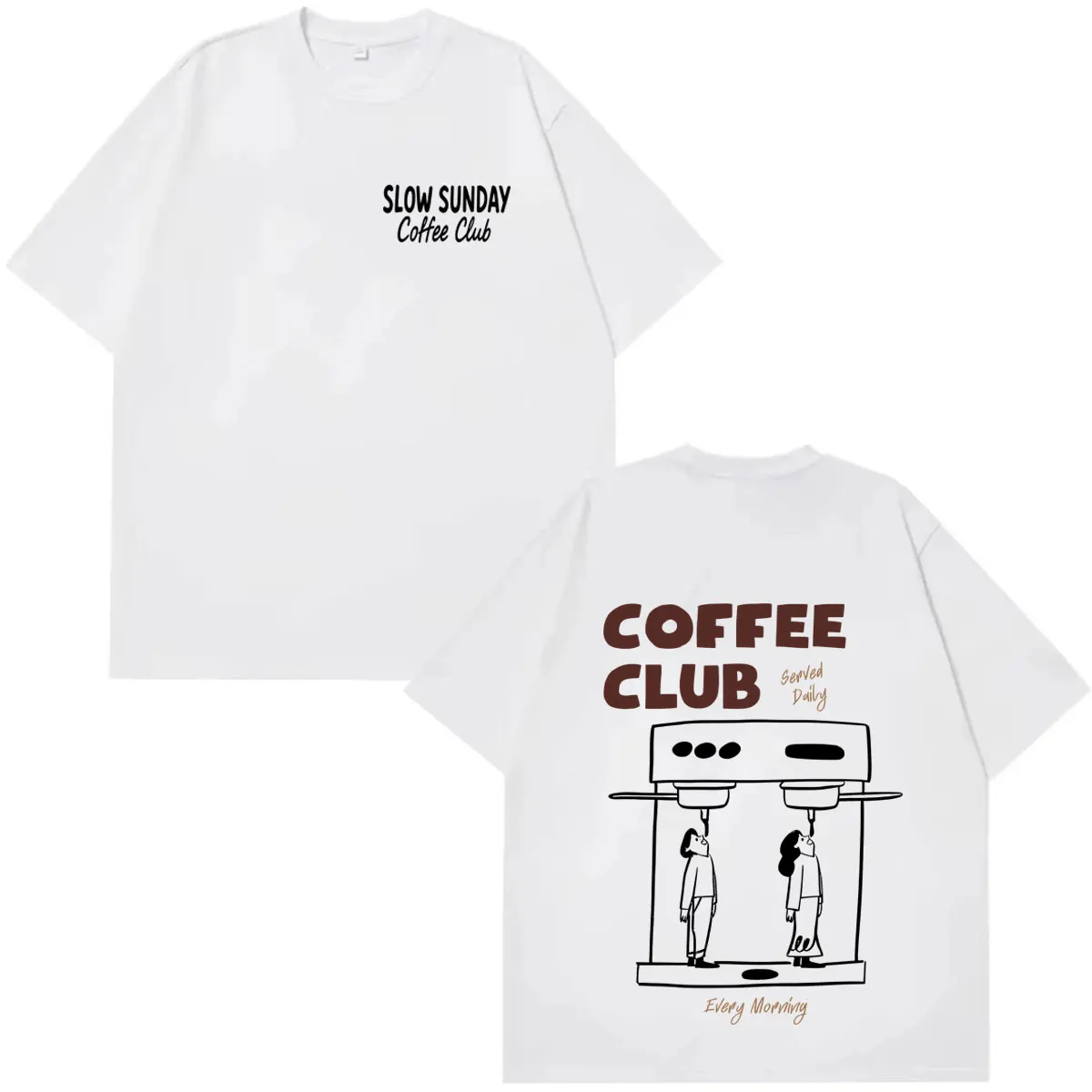 Фото Футболка Slow Sunday Coffee Club для мужчин и женщин, модная футболка с графическим рисунком, классические хлопковые футболки унисекс в стиле хип-хоп, уличная одежда для подростков №1