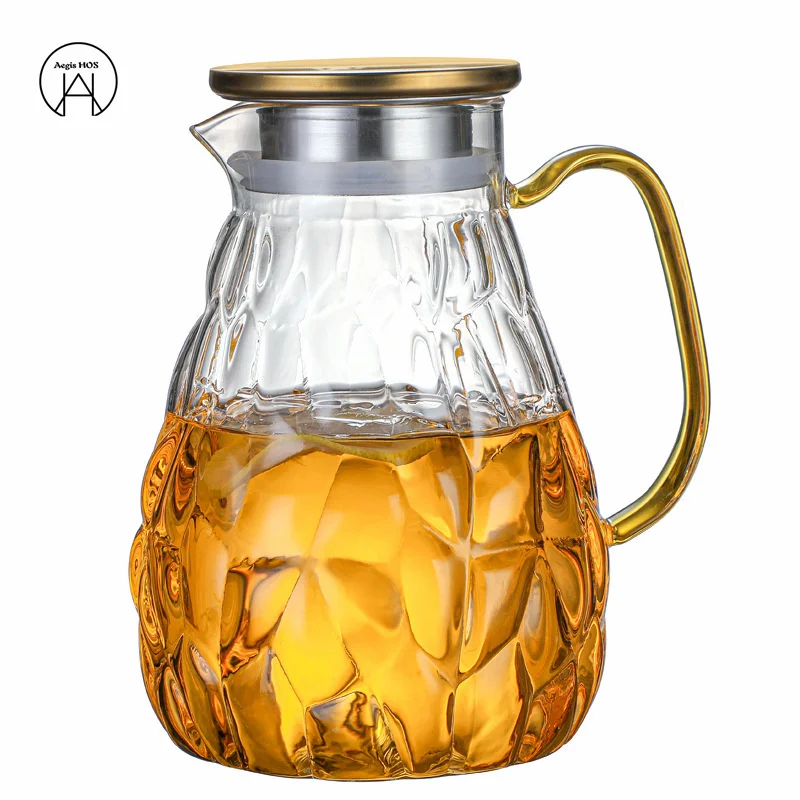 

Cold Water Kettle Glass Large Capacity Water Cup Kettle Boiled Fruit Juice Tea Pot Water Cube Hammer Pattern Tea set Accessories