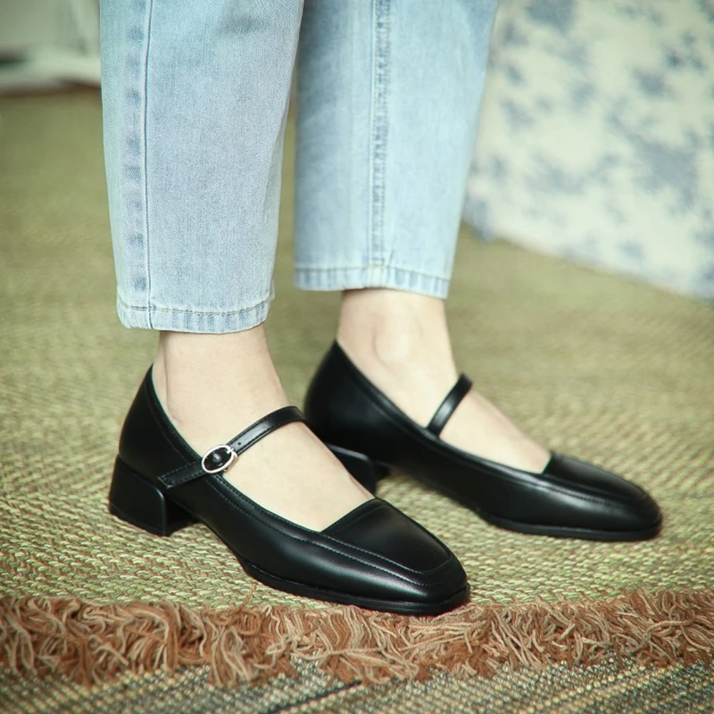 

BLXQPYT Zapatos De Mujer 2022 кожаные женские туфли на каблуке с квадратным носком и ремешком с пряжкой Модные Повседневные Вечерние туфли для женщин 6220