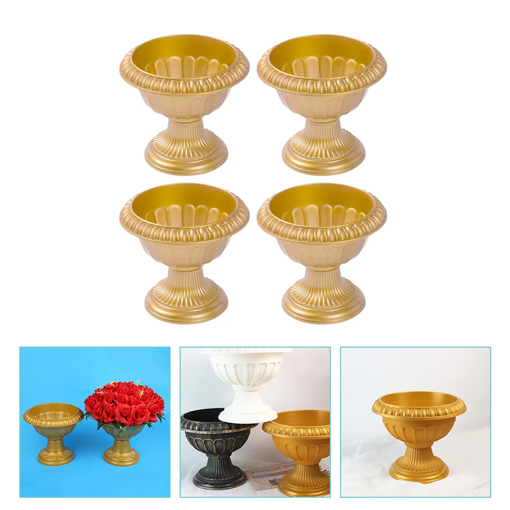 

4 Pcs European Roman Basin Metal Outdoor Decor Plastic Flowerpot Flowerpots Column Retro Container Garden Vintage Style