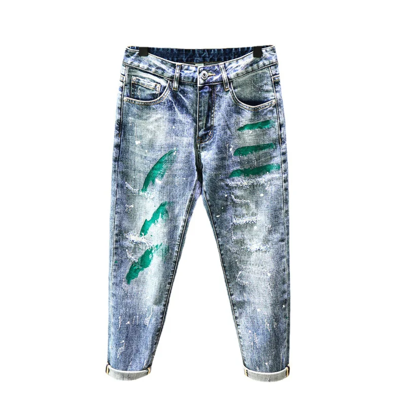 

2023 модные стильные мужские джинсовые брюки в стиле ретро с потертостями в стиле хип-хоп с индивидуальным дизайном, Мужская Уличная одежда