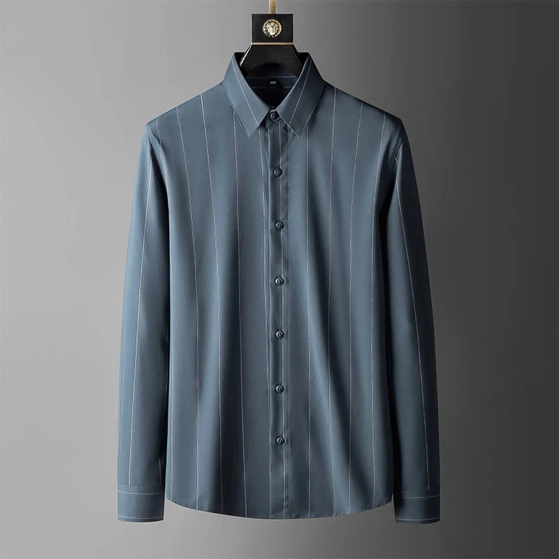 

2021 new Light luxury men's casual shirts long-sleeved wild striped shirts non-iron business shirts plus size clothing for men