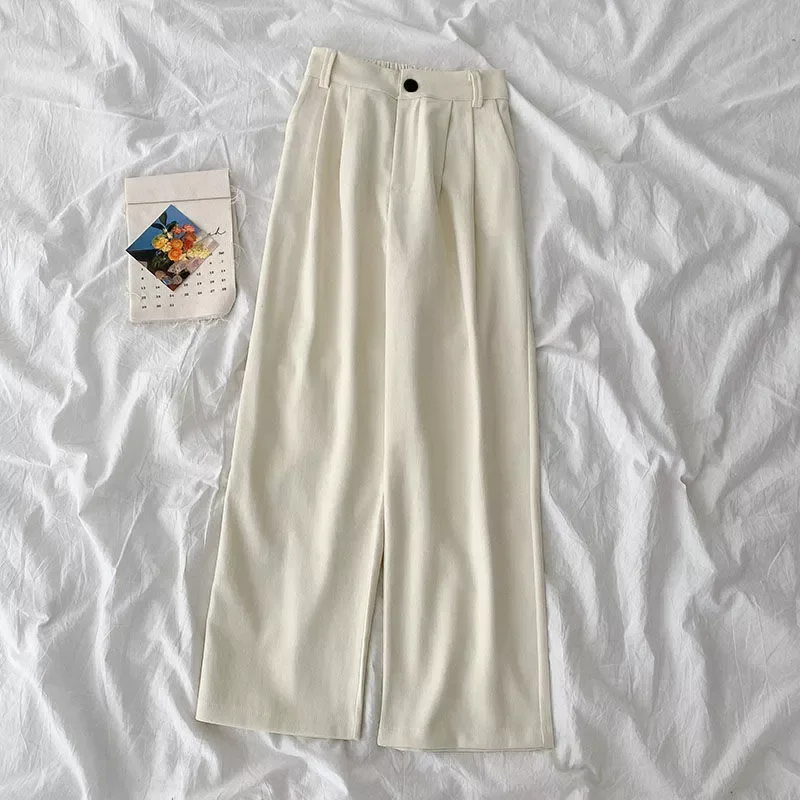 

fashionableNew Spring Wide-leg Pants Women Drape Elegant Korean Style Casual White Trousers Chic High Waist Ulzzang Students Sli