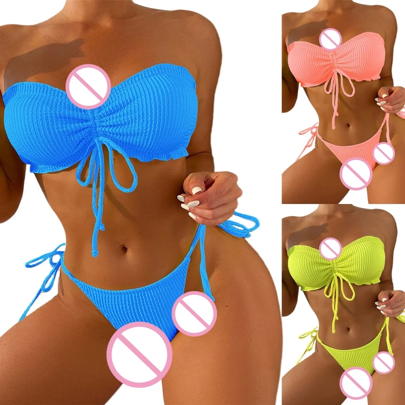

Womens Tie String Bikini Swimwear Drawstring Front Bikini Cheeky Brazil Swimsuit