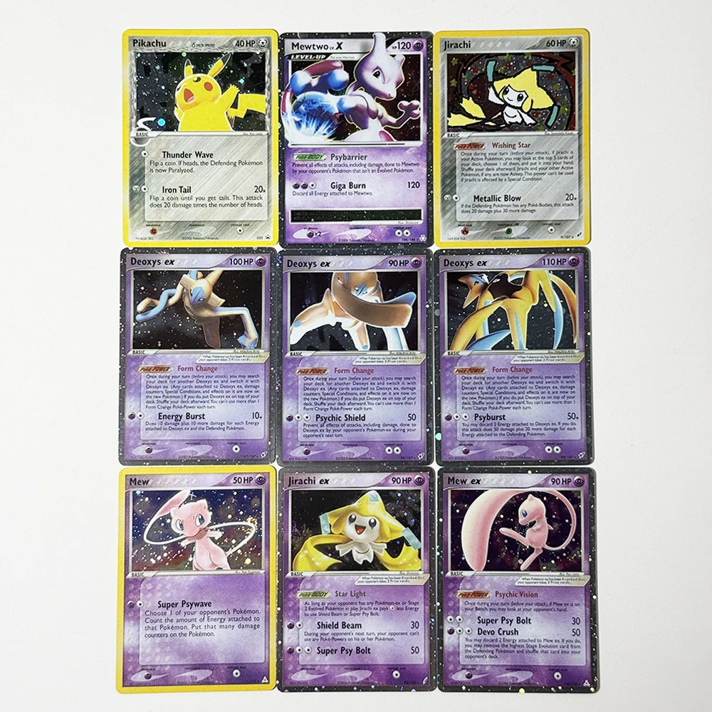 Фото Pokémon English PTCG Old Starry Sky Flash Game Foil DIY Card Пикачу Мьютвоу LV.X Мью Джирачи Деоксис ex97/98/99 Мью ex Джирачи ex №2