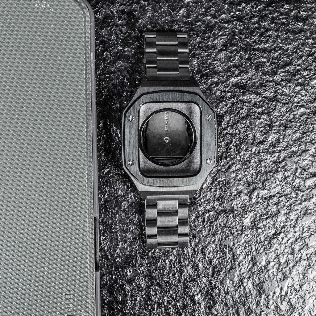 Скидка Кожаный ремешок из нержавеющей стали для часов Apple Watch 44 мм 45 мм с металлическим чехлом для IWatch 7 Series 6 5 4 SE, браслет