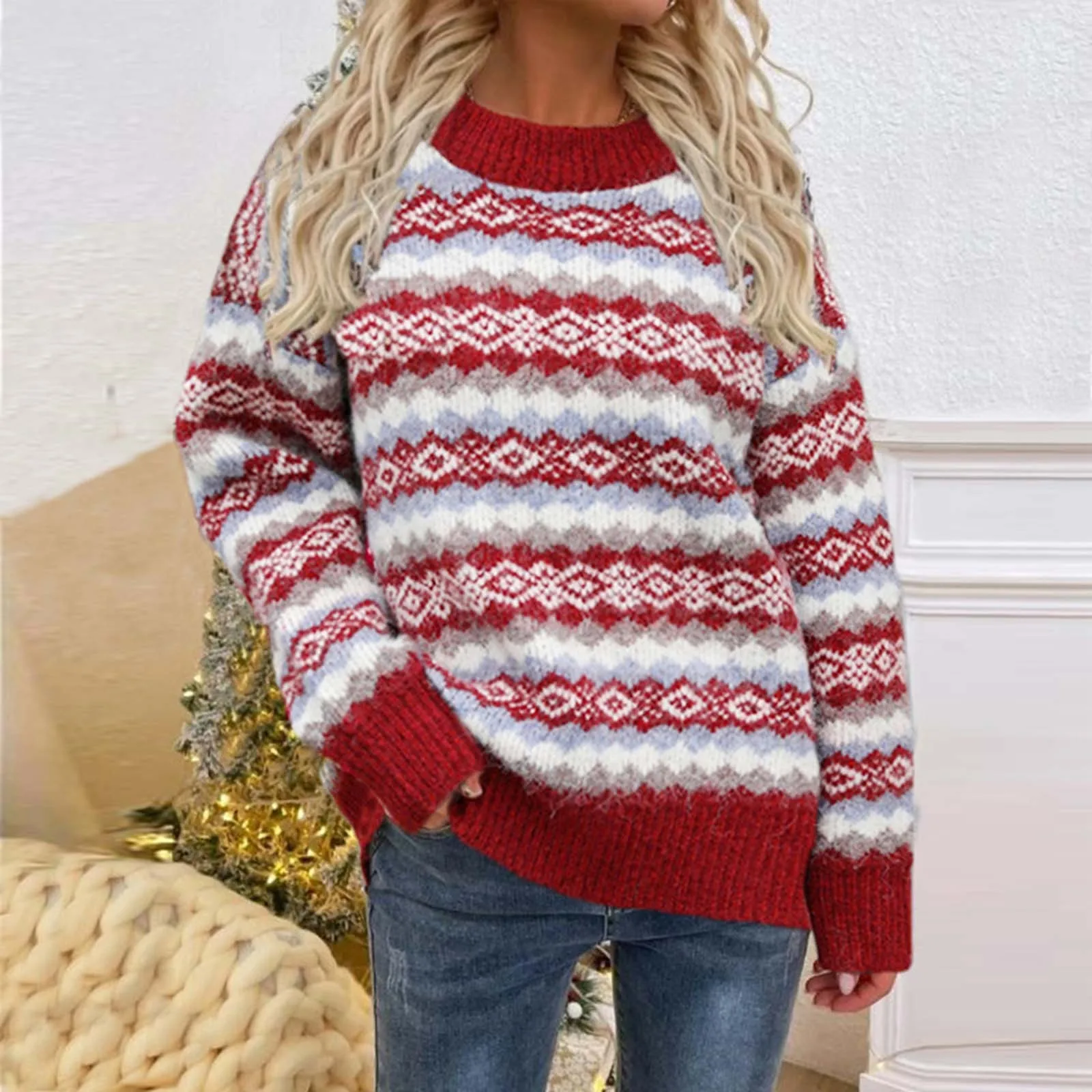 

Sweater Woman Autumn Winter New Christmas Round Neck Christmas Jumper Halloween Soft Warm Sweater Xmas Pattern Knitted Pullovers
